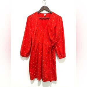 Old Navy Crimson Orange Daisy Floral Cotton Elastic Waist Wrap Dress Medium